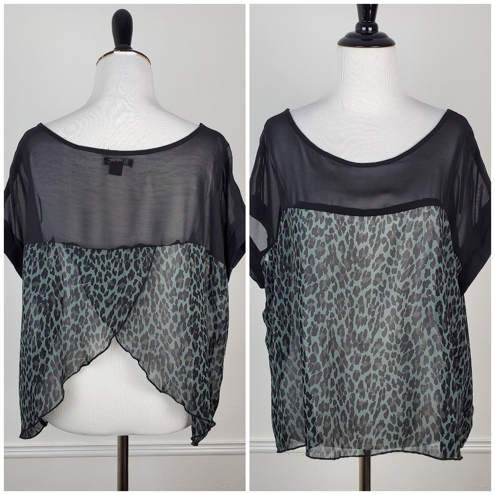 Ecko Red Unltd Top Leopard Blouse Sheer Cross Over Streetwear Black Edgy Y2K